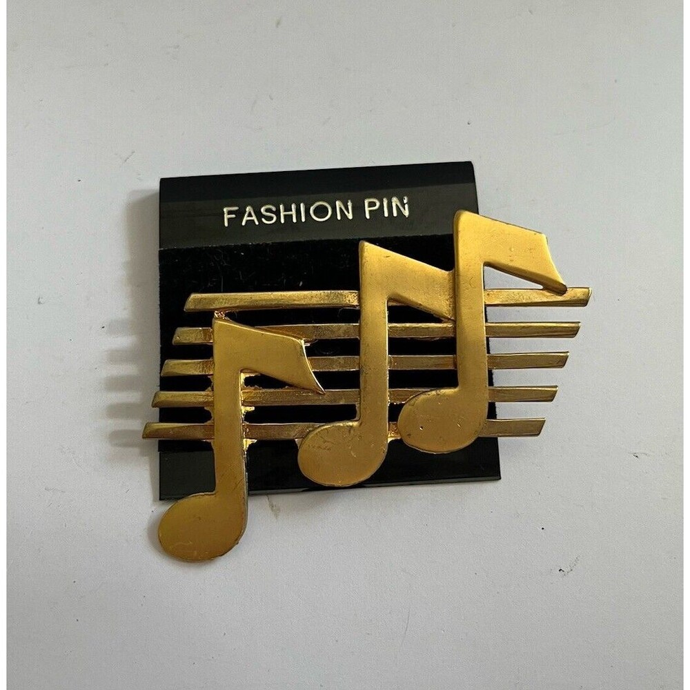Vintage Gold Tone Musical Note Scale Staff Fashion Brooch Pin